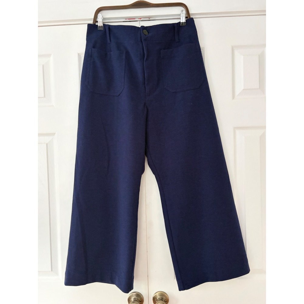 Maeve The Colette Navy Blue Wide Leg Cropped Pants Size 34 High Rise Pockets